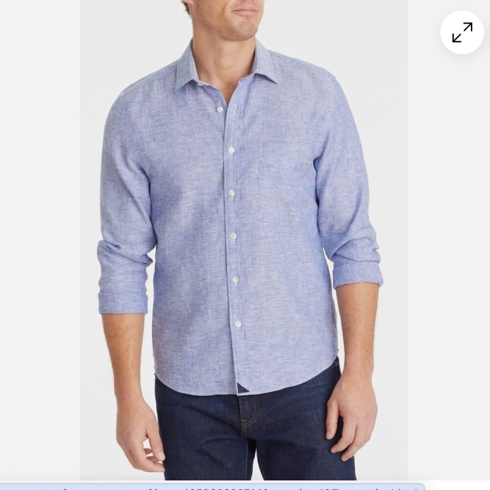 UNTUCKit Vin Santo 100% Linen Shirt Men's Large Blue Long Sleeve Button Up